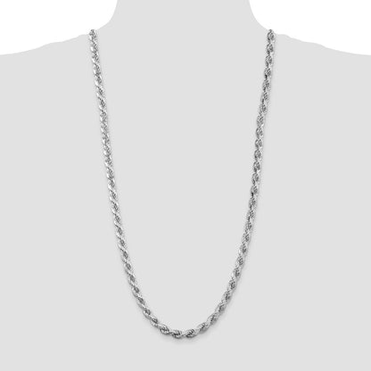 Sterling Silver Rhodium-plated 6.5mm Diamond-cut Rope 30 Inch Chain
