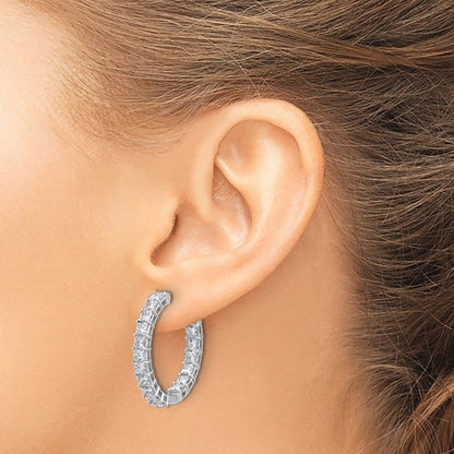 14K White Gold Inside/Outside Cert Lab Grown VS/SI GH Princess Diamond Hoop Earrings
