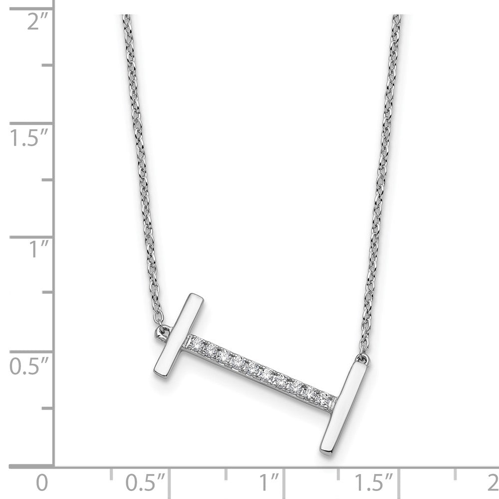 14K White Gold Sideways Diamond Initial I 18 Inch Necklace