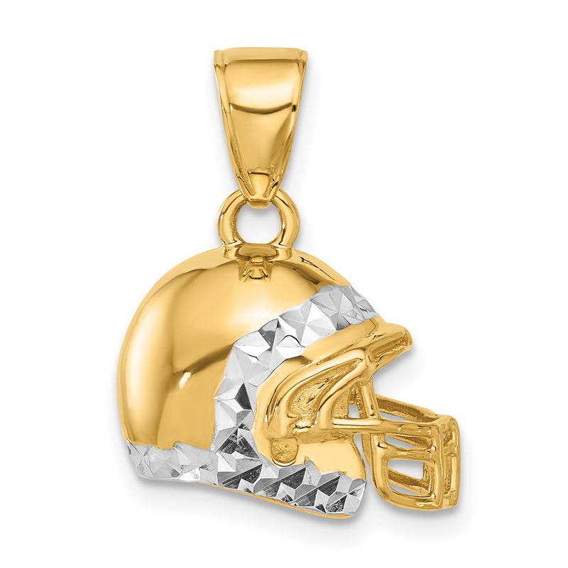 14K Yellow Gold and Rhodium Diamond-cut 3-D Football Helmet Pendant