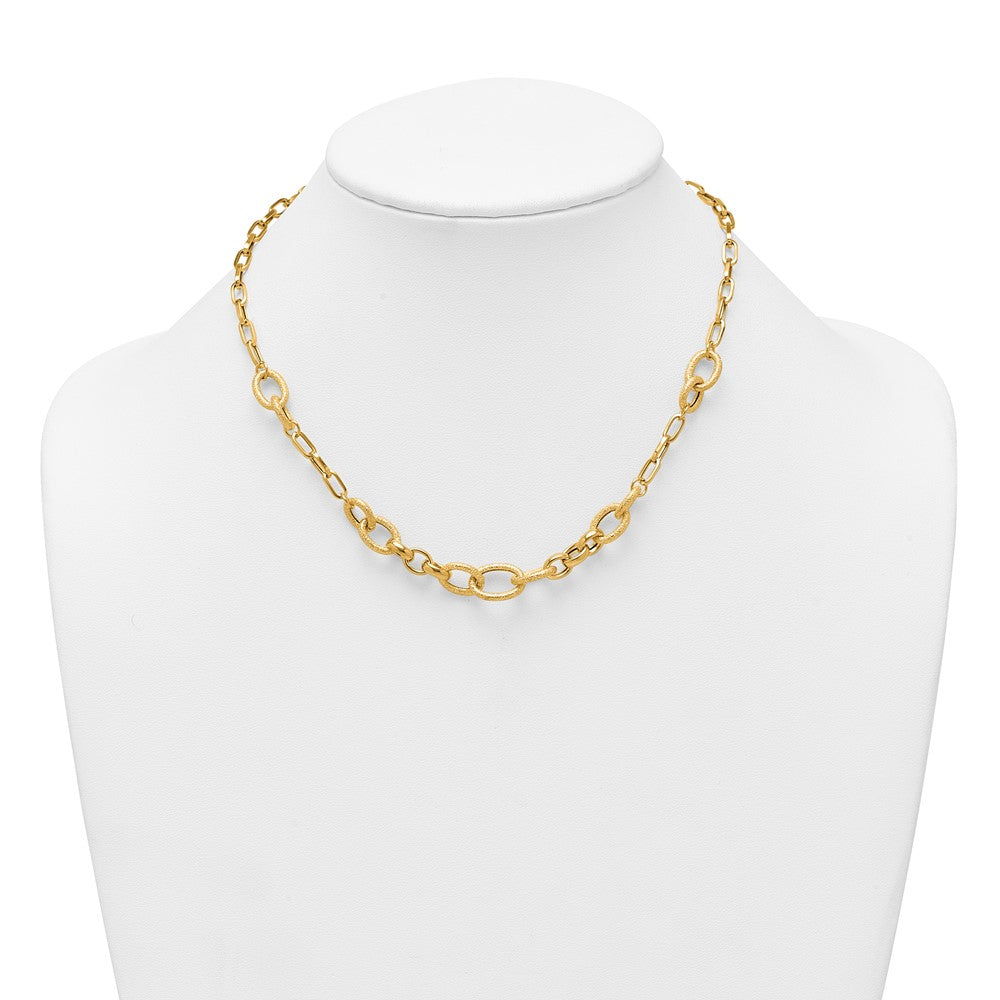 14K Yellow Gold Polished and Textured Link 17.25 Inch Necklace