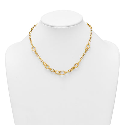 14K Yellow Gold Polished and Textured Link 17.25 Inch Necklace