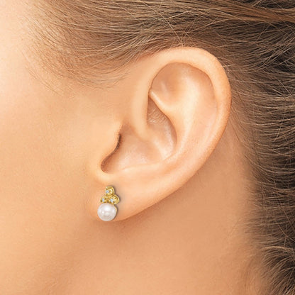 14K Yellow Gold 5-6mm Button Freshwater Cultured Pearl and .06 Carat Diamond Post Earrings