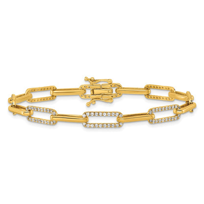14K Yellow Gold Polished Complete 1.4 carat Diamond Paperclip Link 7 Inch Bracelet