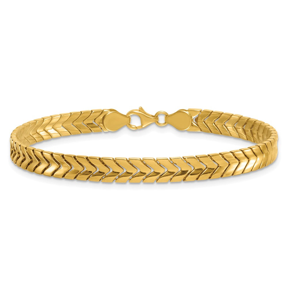 14K Yellow Gold Polished 5.6mm Fancy Chevron Link 7.5 Inch Bracelet