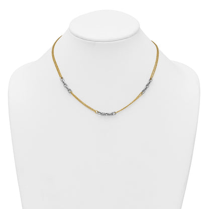 14K Two-Tone Gold Polished 4.8mm Fancy Oval Link and Double Strand Chain 17 Inch Necklace Plus 2 Inch Extender