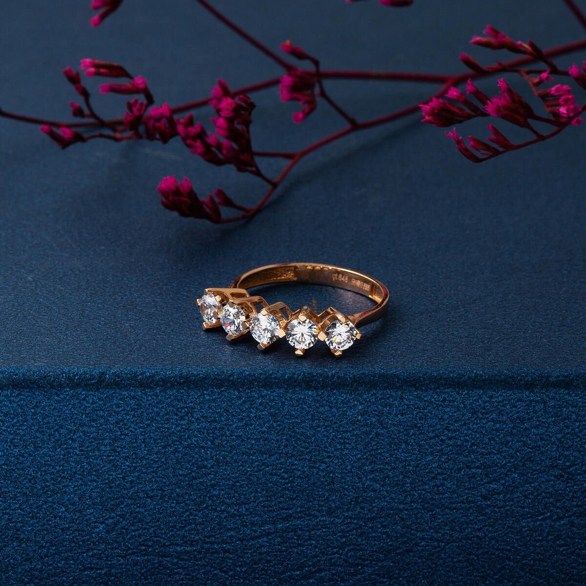14K Rose Gold Five Stone Cubic Zirconia Ring