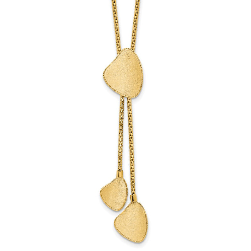 14K Yellow Gold Fancy Satin Drop Dangle 17 Inch Y-Necklace Plus 2 Inch Extender