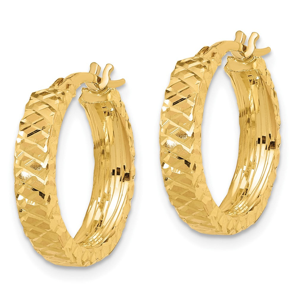 14K Yellow Gold Polished 4mm Diamond Cut Hoop Earrings