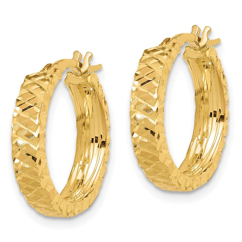 14K Yellow Gold Polished 4mm Diamond Cut Hoop Earrings