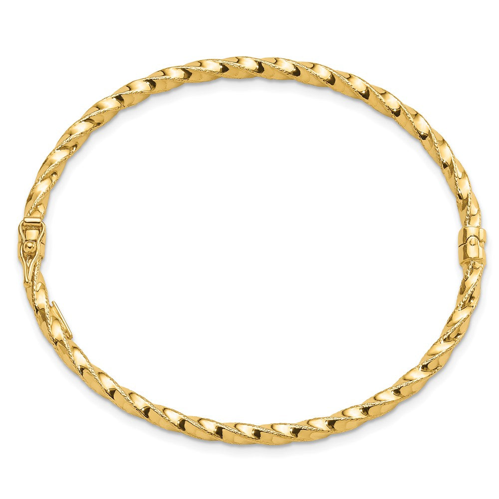14K Yellow Gold Polished Twisted 3.20mm Hinged Oval Bangle Bracelet