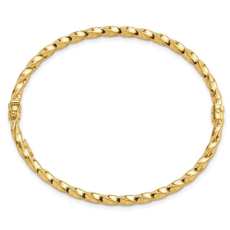 14K Yellow Gold Polished Twisted 3.20mm Hinged Oval Bangle Bracelet