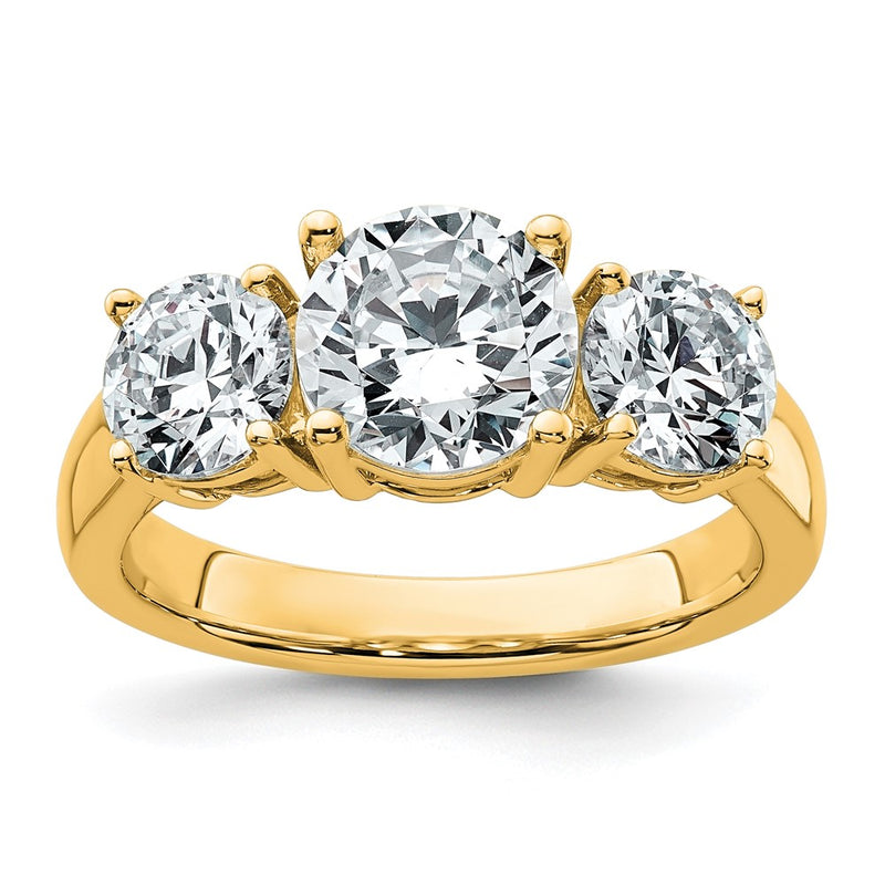 14K Yellow Gold 3 carat Certified Lab Grown Diamond VS+ F+ Three Stone Complete Engagement Ring