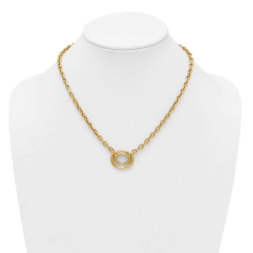 14K Yellow Gold Polished Double Oval 17.5 Inch Fancy Necklace Plus 0.5 Inch Extender