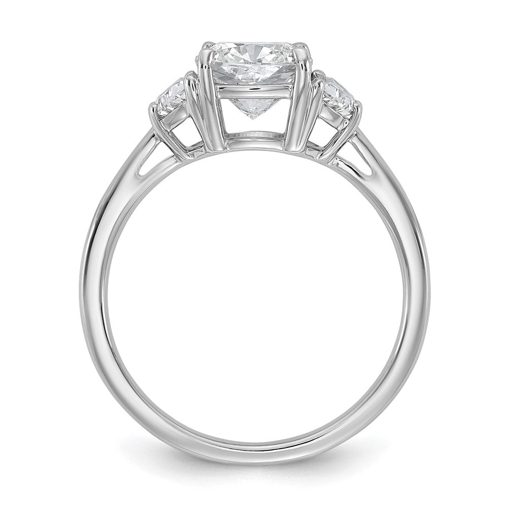 14K White Gold 1/2 carat Lab Grown Diamond VS/SI+ G+ Half Moon and 1 1/2 carat Cushion Center Semi Mount Three Stone Engagement Ring