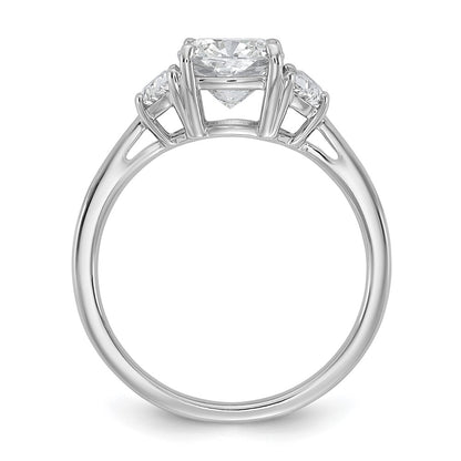 14K White Gold 1/2 carat Lab Grown Diamond VS/SI+ G+ Half Moon and 1 1/2 carat Cushion Center Semi Mount Three Stone Engagement Ring
