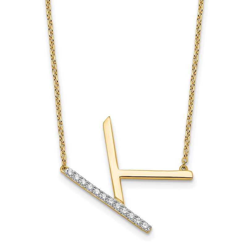 14K Yellow Gold Sideways Diamond Initial K 18 Inch Necklace