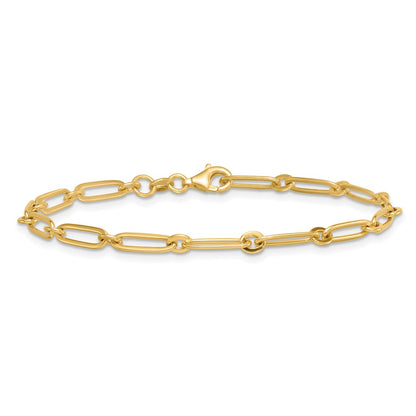 14K Yellow Gold Polished 3.75mm Paperclip and Round Link 7.25 Inch Bracelet