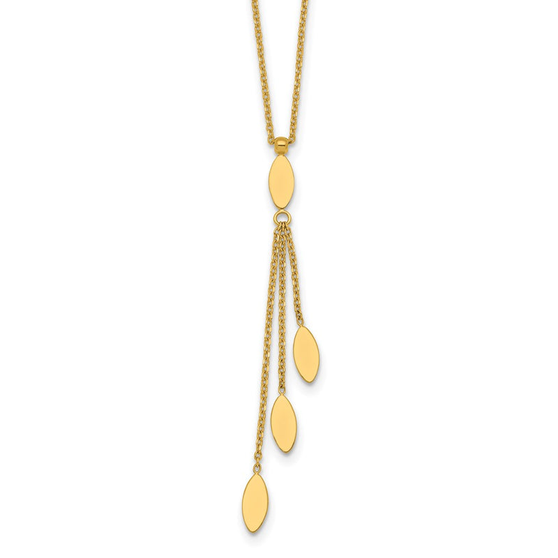 14K Yellow Gold Polished Oval 3-Dangles 16 Inch Necklace Plus 2 Inch Extender