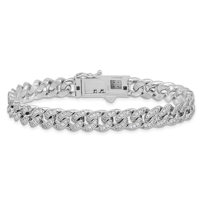 Sterling Shimmer Sterling Silver Rhodium-plated CZ 597 Stone Curb Link 8.25 Inch Bracelet