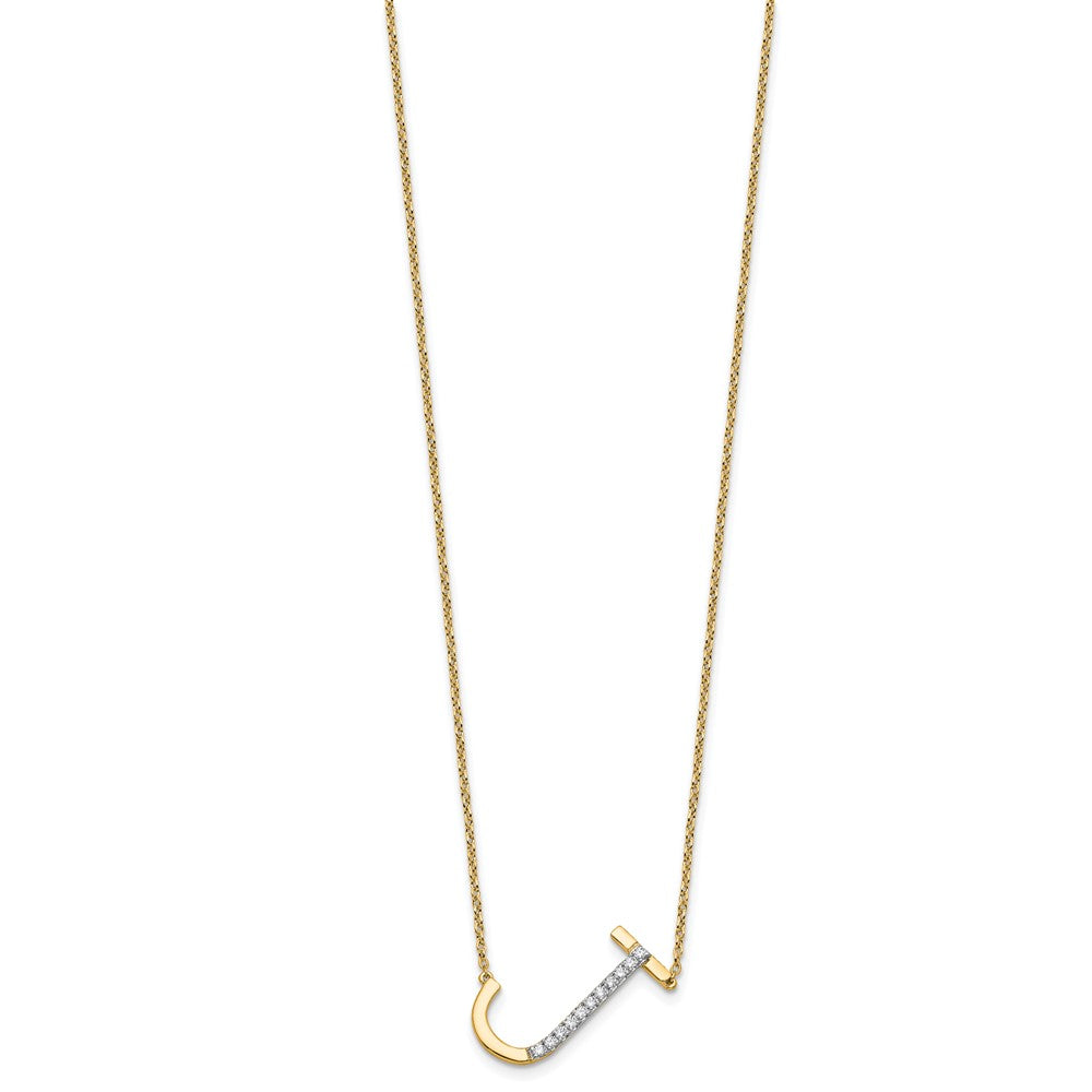 14K Yellow Gold Sideways Diamond Initial J 18 Inch Necklace