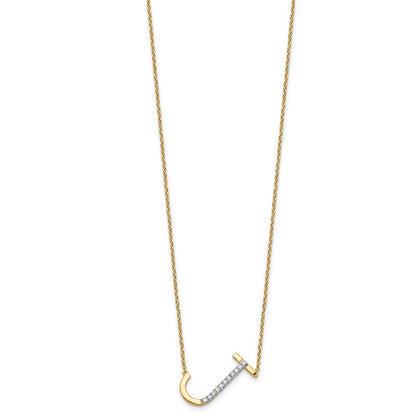 14K Yellow Gold Sideways Diamond Initial J 18 Inch Necklace