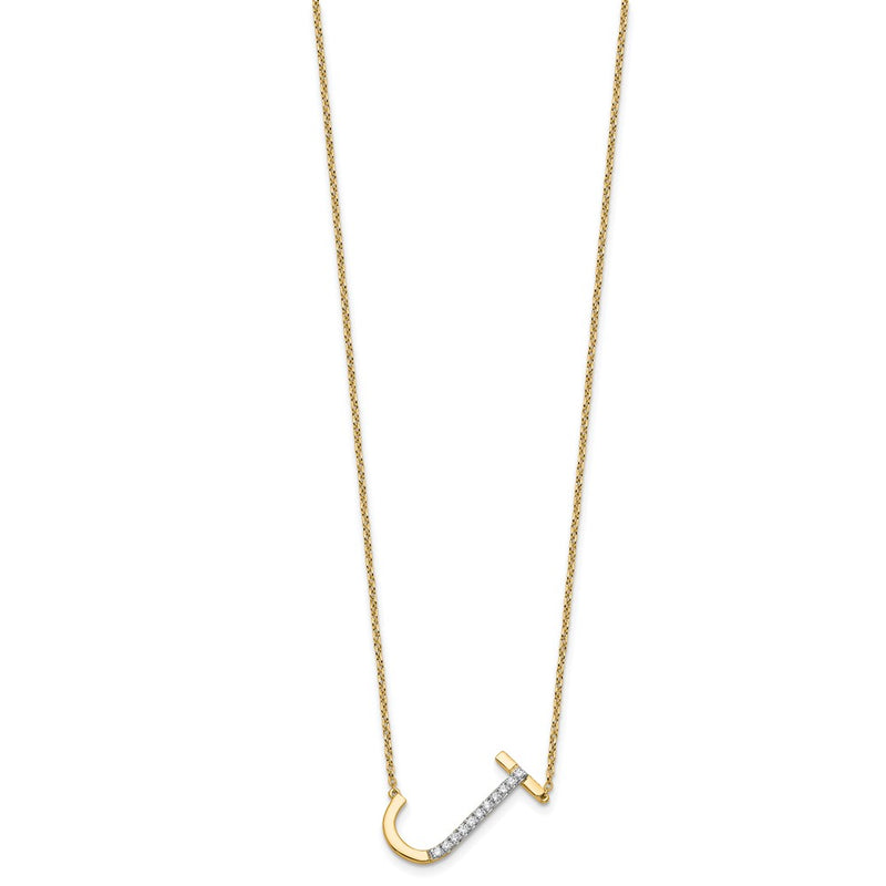 14K Yellow Gold Sideways Diamond Initial J 18 Inch Necklace