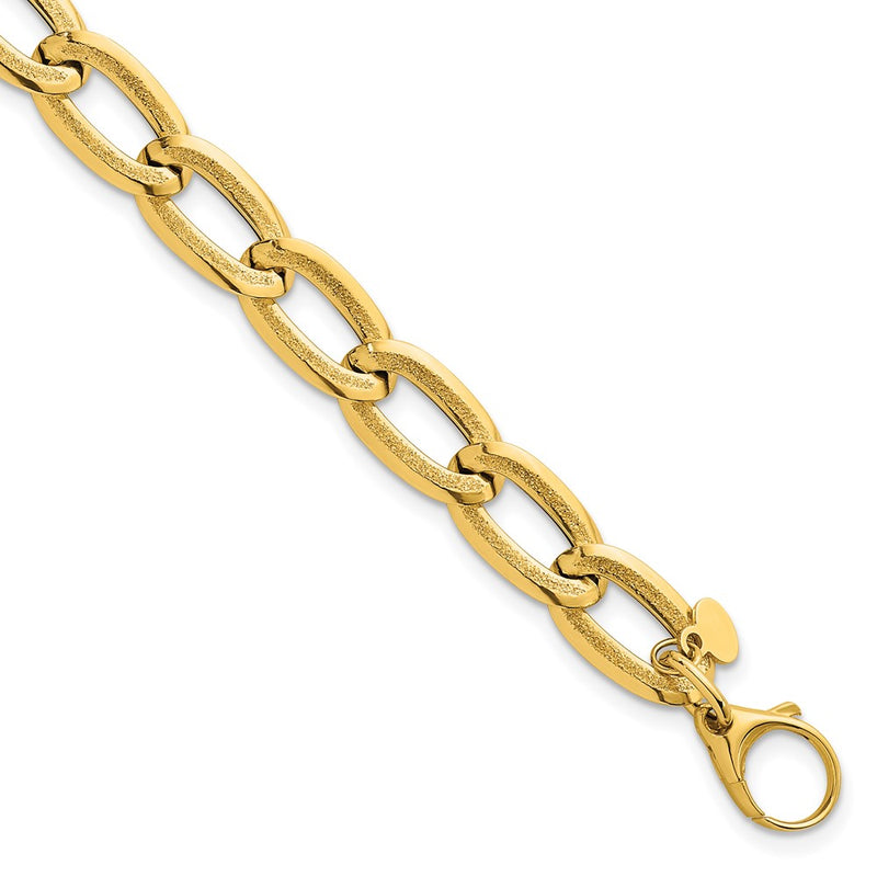 14K Yellow Gold Polished And Textured 8mm Long Curb Link 7.5 Inch Bracelet