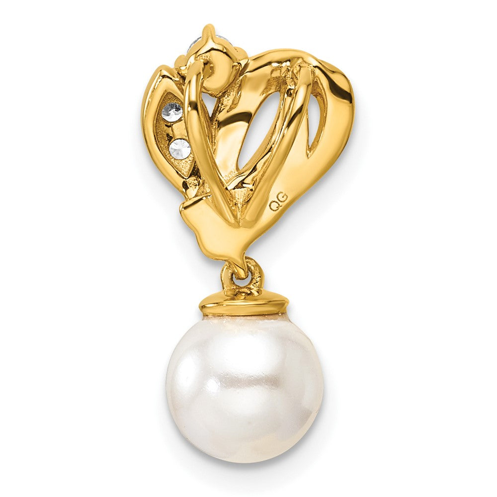14K Yellow Gold Polished 1/10 carat Diamond and Freshwater Cultured Pearl Chain Slide
