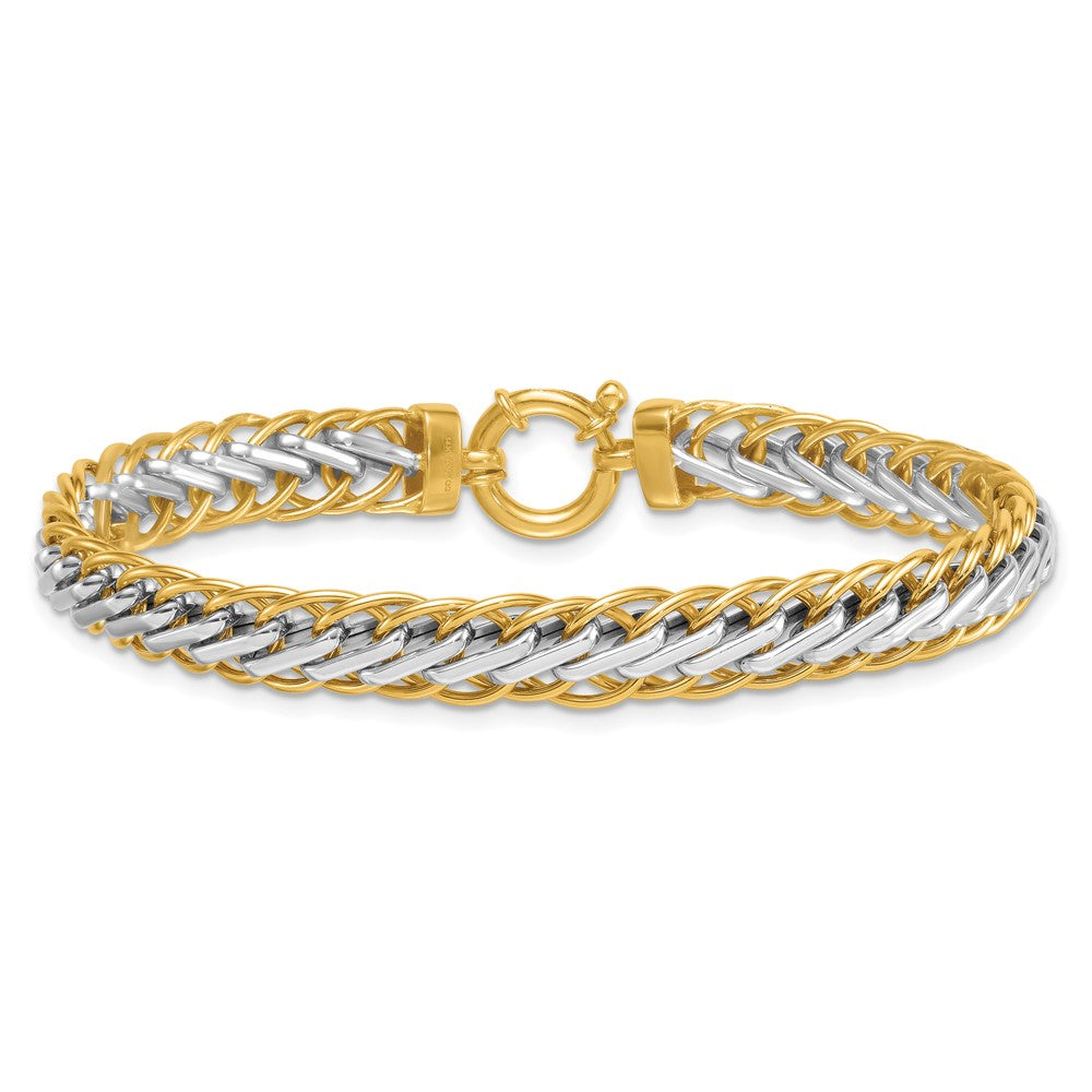14K Two-Tone Gold Two-tone Polished 7.5mm Lightweight Fancy Woven Link 7.5 Inch Bracelet