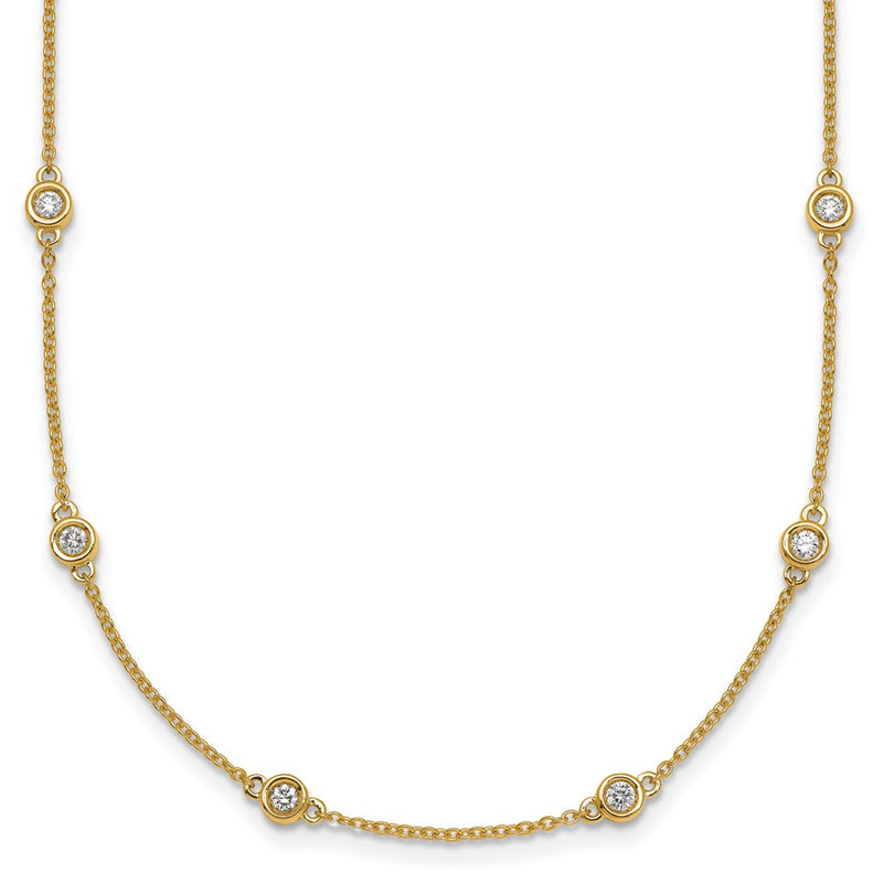 14K Yellow Gold Complete 5/8 carat Bezel-set Diamond and Cable Chain 18-Station 18 Inch Necklace