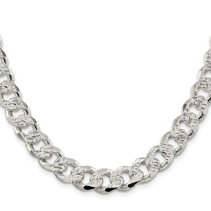 Sterling Silver Rhodium-plated 11.0mm Pav‚ Curb 26 Inch Chain