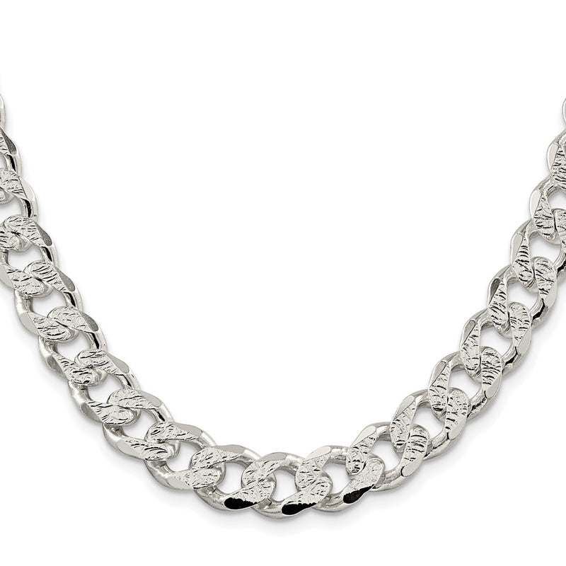 Sterling Silver Rhodium-plated 11.0mm Pav‚ Curb 26 Inch Chain