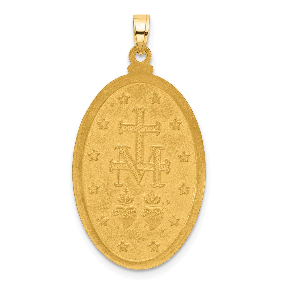 14K Yellow Gold Polished and Satin Solid Miraculous Medal Oval Pendant