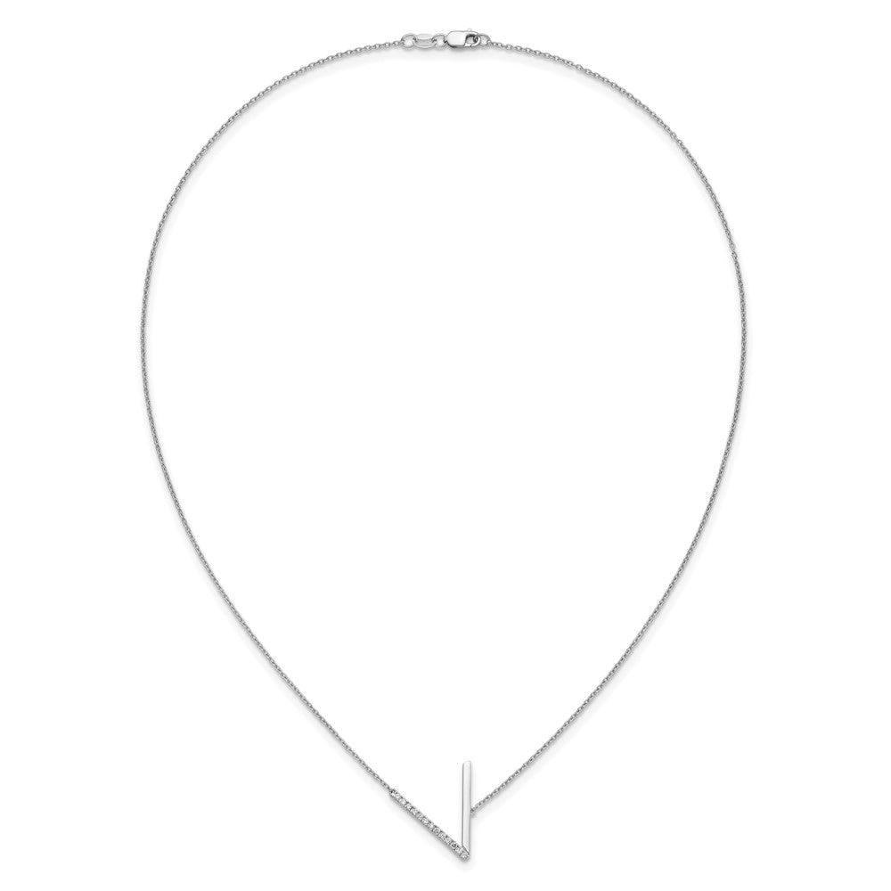 14K White Gold Sideways Diamond Initial V 18 Inch Necklace