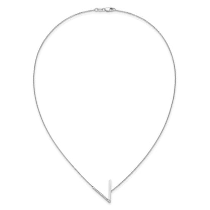14K White Gold Sideways Diamond Initial V 18 Inch Necklace