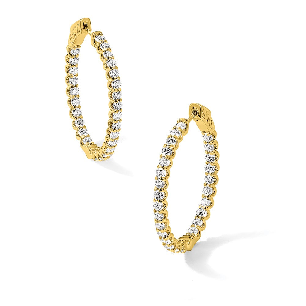 14K Yellow Gold 3.1 carat Diamond In/Out Oval Hoop w/Safety Clasp Earrings