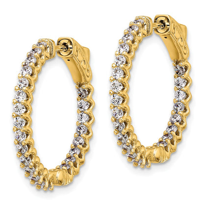 14K Yellow Gold 1.6 carat Diamond In/Out Hoop w/Safety Clasp Earrings