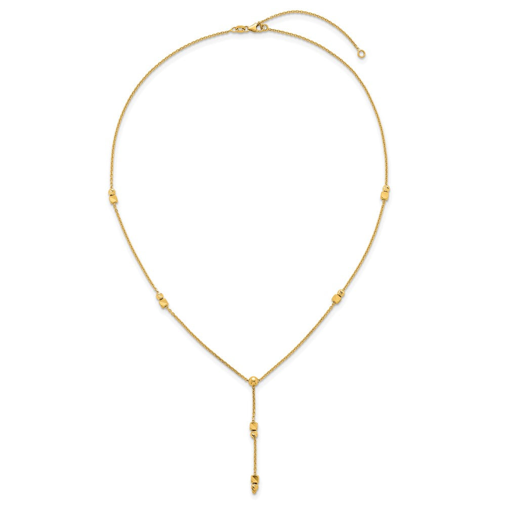 14K Yellow Gold Polished Diamond-cut and Beaded 16 Inch Lariat Necklace Plus 2 Inch Extender