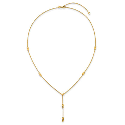14K Yellow Gold Polished Diamond-cut and Beaded 16 Inch Lariat Necklace Plus 2 Inch Extender