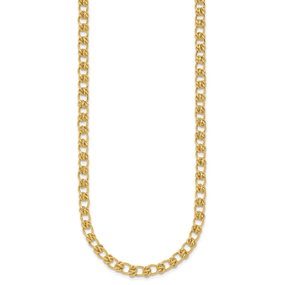 14K Yellow Gold Polished and Textured 5.0mm Fancy Knot Link 7.5 Inch Bracelet