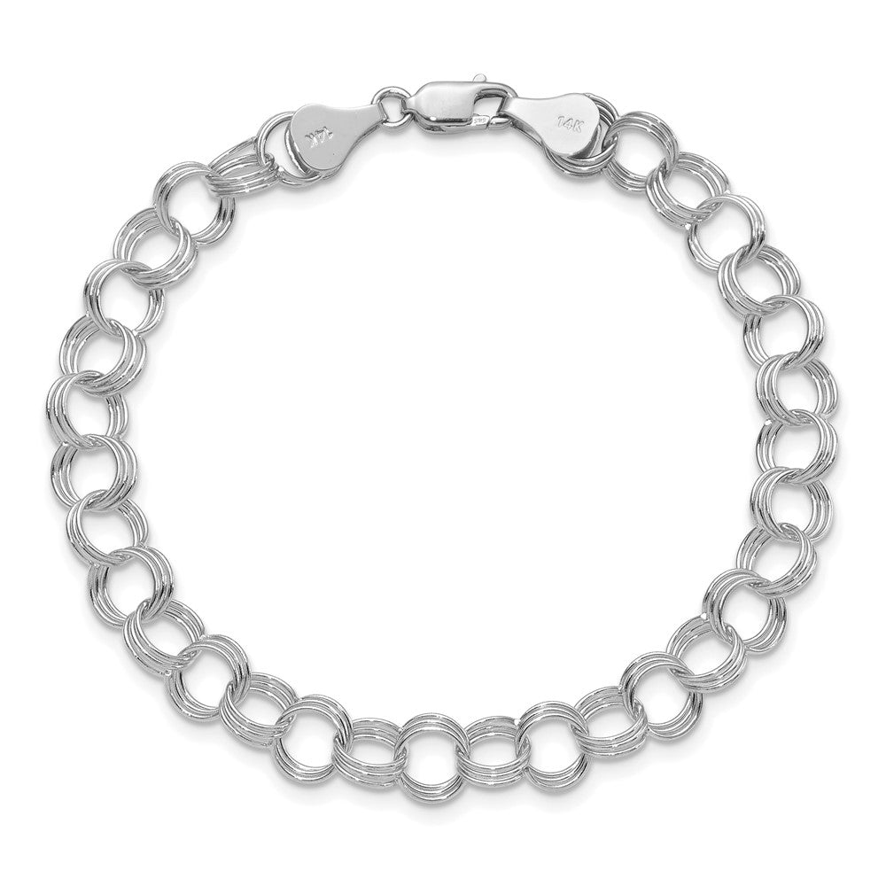14K White Gold 7mm Solid Triple Link 7 Inch Charm Bracelet