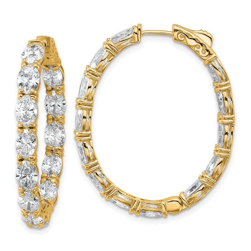 14K Yellow Gold Certified Oval and Round VS DEF Diamond Inside/Outside Hoop Earrings