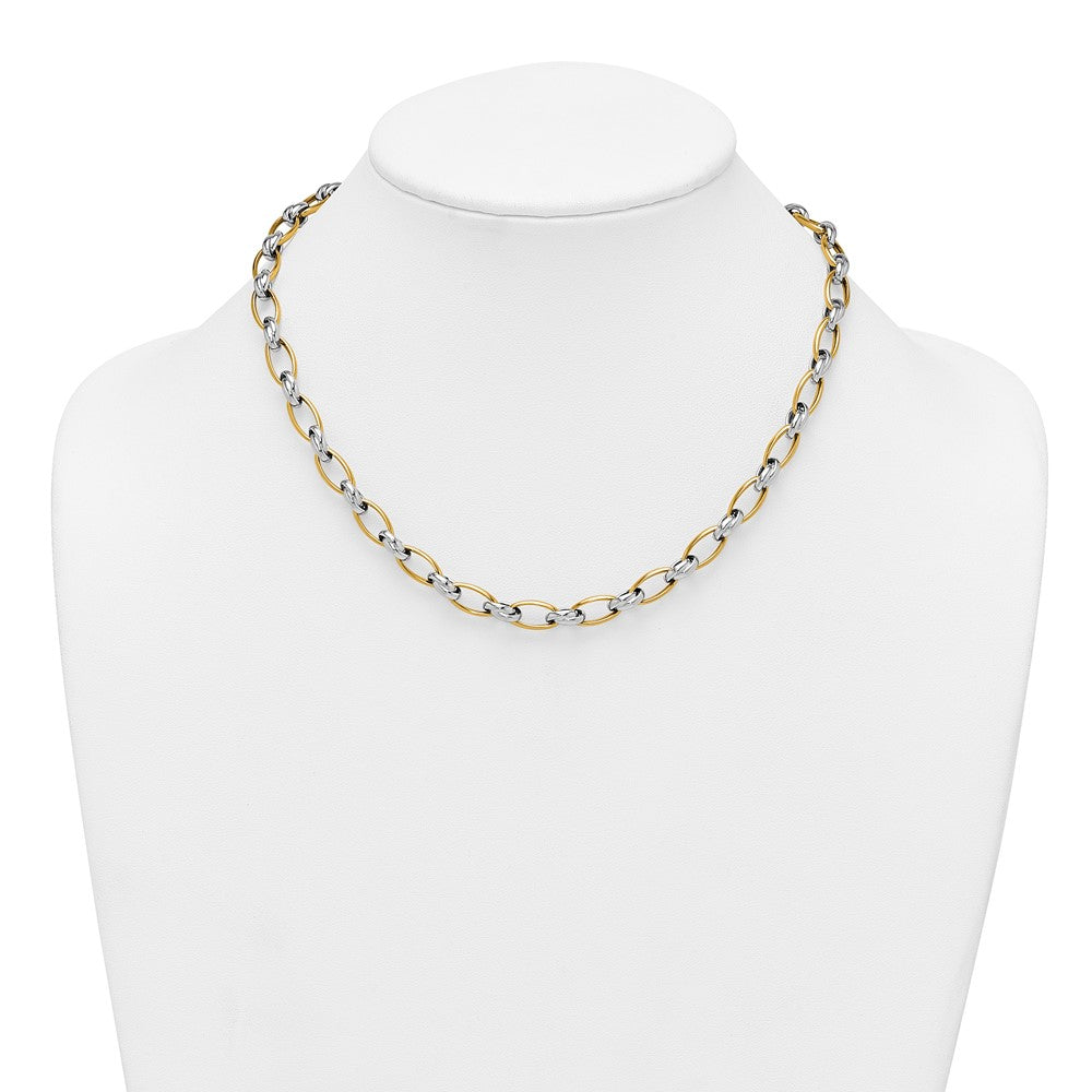 14K Two-Tone Gold Two-tone Polished 7mm Fancy Oval Chain 17.75 Inch Necklace