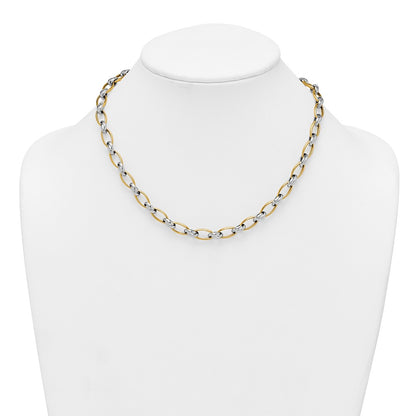 14K Two-Tone Gold Two-tone Polished 7mm Fancy Oval Chain 17.75 Inch Necklace