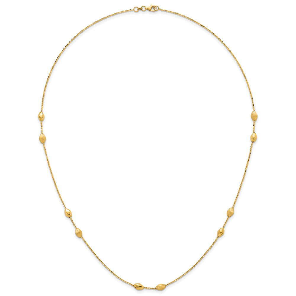 14K Yellow Gold Polished and Brushed Oval Beaded 5-Station 24 Inch Necklace