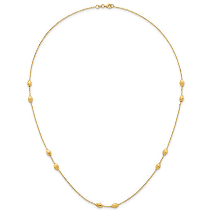 14K Yellow Gold Polished and Brushed Oval Beaded 5-Station 24 Inch Necklace