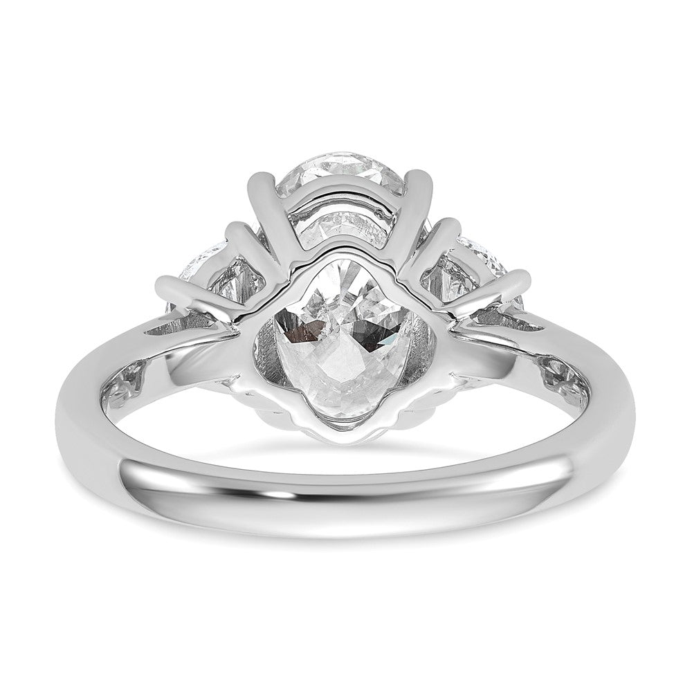 14K White Gold 3 1/8 carat Certified Lab Grown Diamond VS+ F+ Complete Oval and Half Moon Three Stone Engagement Ring