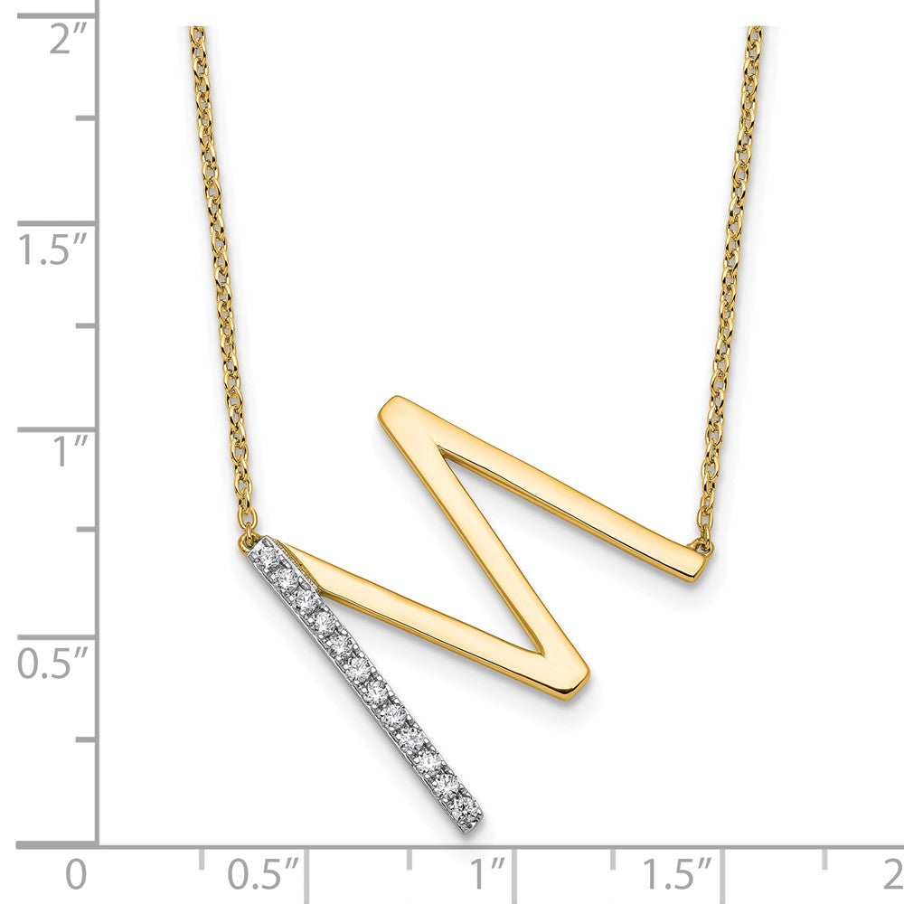 14K Yellow Gold Sideways Diamond Initial M 18 Inch Necklace