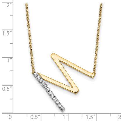 14K Yellow Gold Sideways Diamond Initial M 18 Inch Necklace